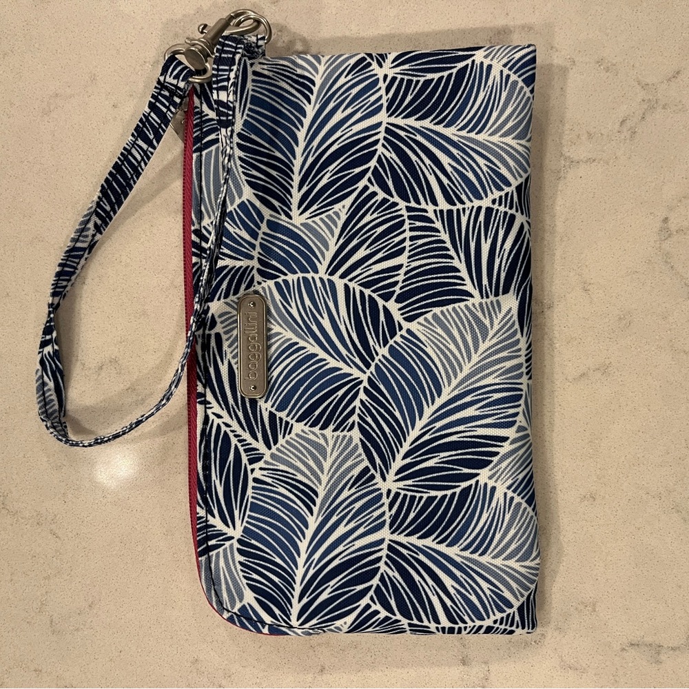 Baggalini Blue Clutch with Leaf Pattern
